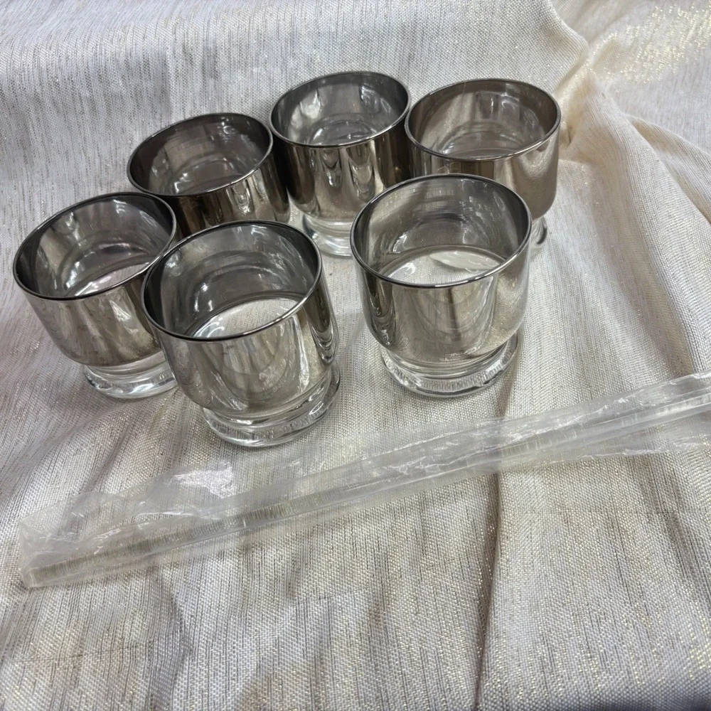 Vintage Silver Ombre Pitcher and Glasses Set Barware Cocktail Party